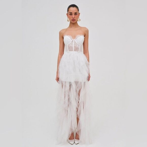 For Love and Lemons Bustier Mini White Dress Lace Strapless Sheer Size XS - Picture 6 of 16
